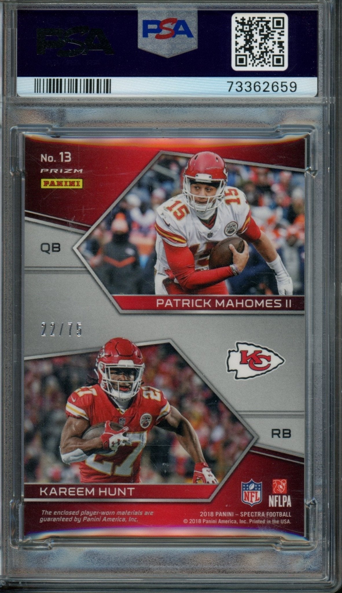 2018 Panini Spectra Mahomes / Hunt Synced Swatches Dual Jersey Relic /75 PSA 8 Chiefs - Trading Card Market