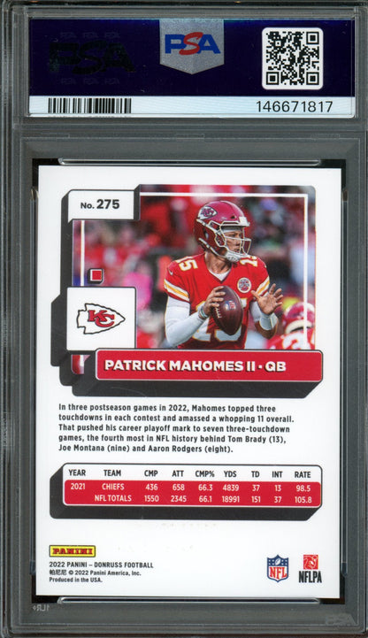 2022 Panini Donruss Patrick Mahomes Press Proof Premium #275 PSA 10 Chiefs