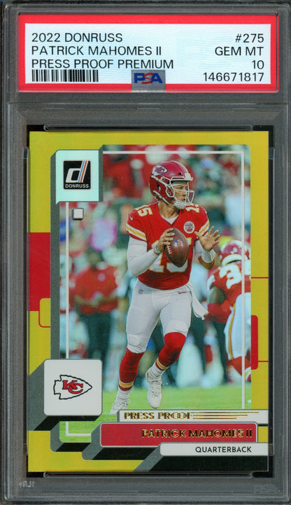 2022 Panini Donruss Patrick Mahomes Press Proof Premium #275 PSA 10 Chiefs