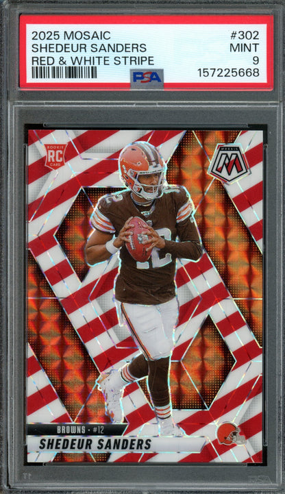 2025 Panini Mosaic Shedeur Sanders Rookie RC Red & White #302 PSA 9 Browns
