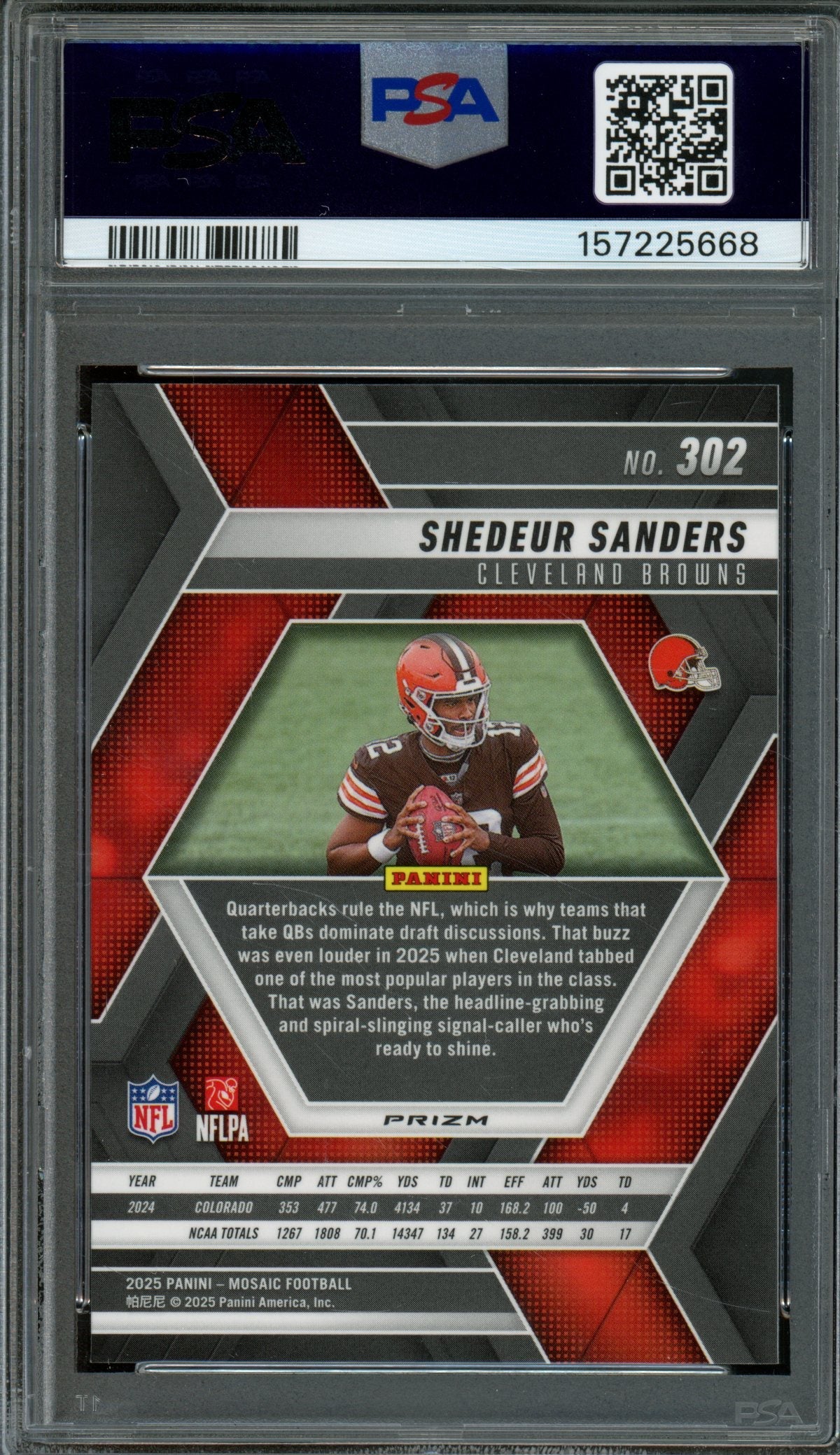 2025 Panini Mosaic Shedeur Sanders Rookie RC Red & White #302 PSA 9 Browns