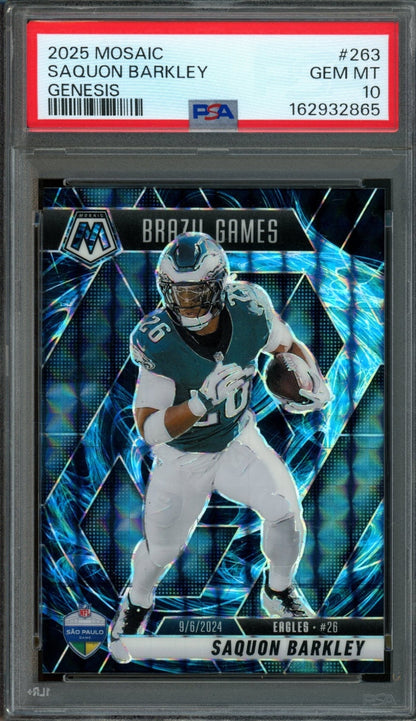 2025 Panini Mosaic Saquon Barkley Genesis Brazil Games SP PSA 10 Eagles - Trading Card Market