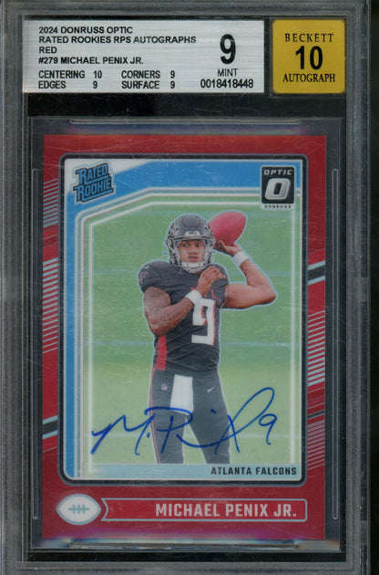 2024 Panini Optic Michael Penix Jr. Rated Rookie Autograph Red /75 BGS 9 Falcons