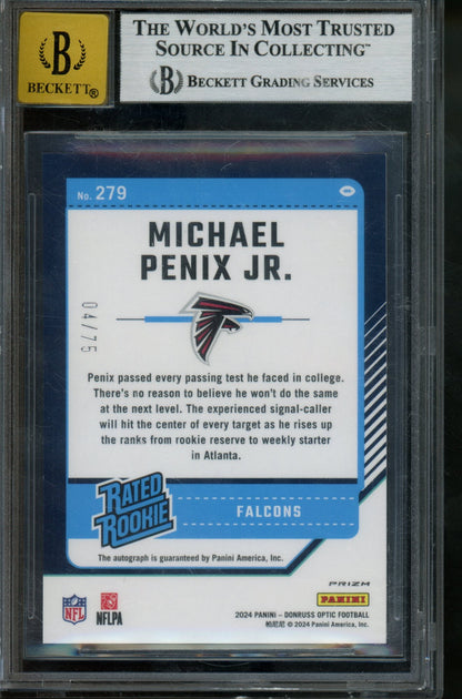 2024 Panini Optic Michael Penix Jr. Rated Rookie Autograph Red /75 BGS 9 Falcons