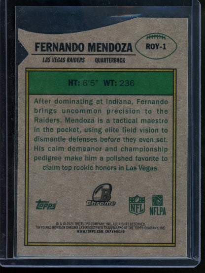 2026 Bowman Chrome Fernando Mendoza Rookie of the Year Favorites Pink Refractor /250 Raiders - Trading Card Market