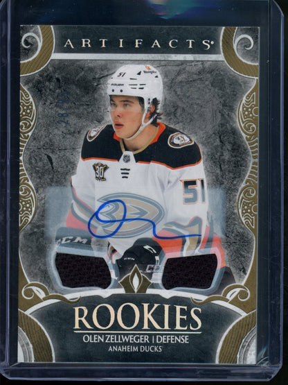 2024/25 Upper Deck Artifacts Olen Zellweger Rookie RC Gold Relic Autograph Ducks - Trading Card Market