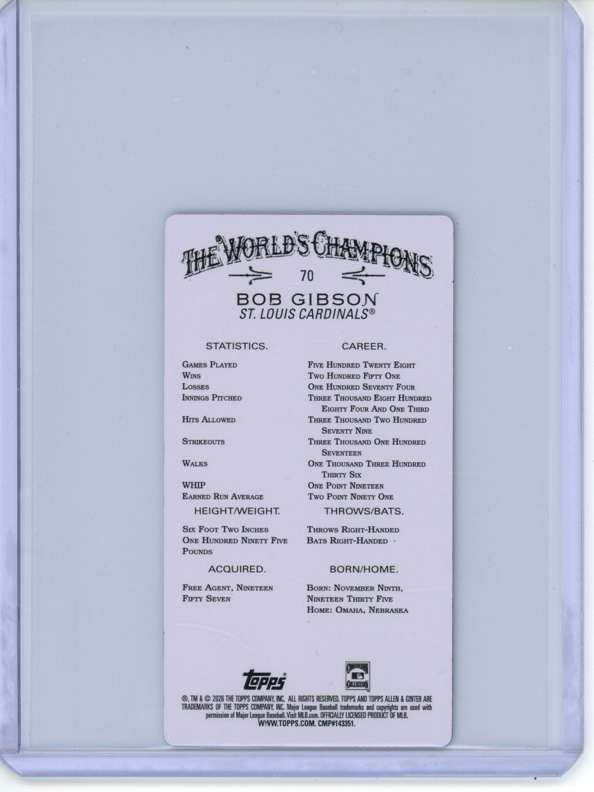 2026 Topps Allen and Ginter Bob Gibson Mini Steel SSP (/3) Cardinals - Trading Card Market