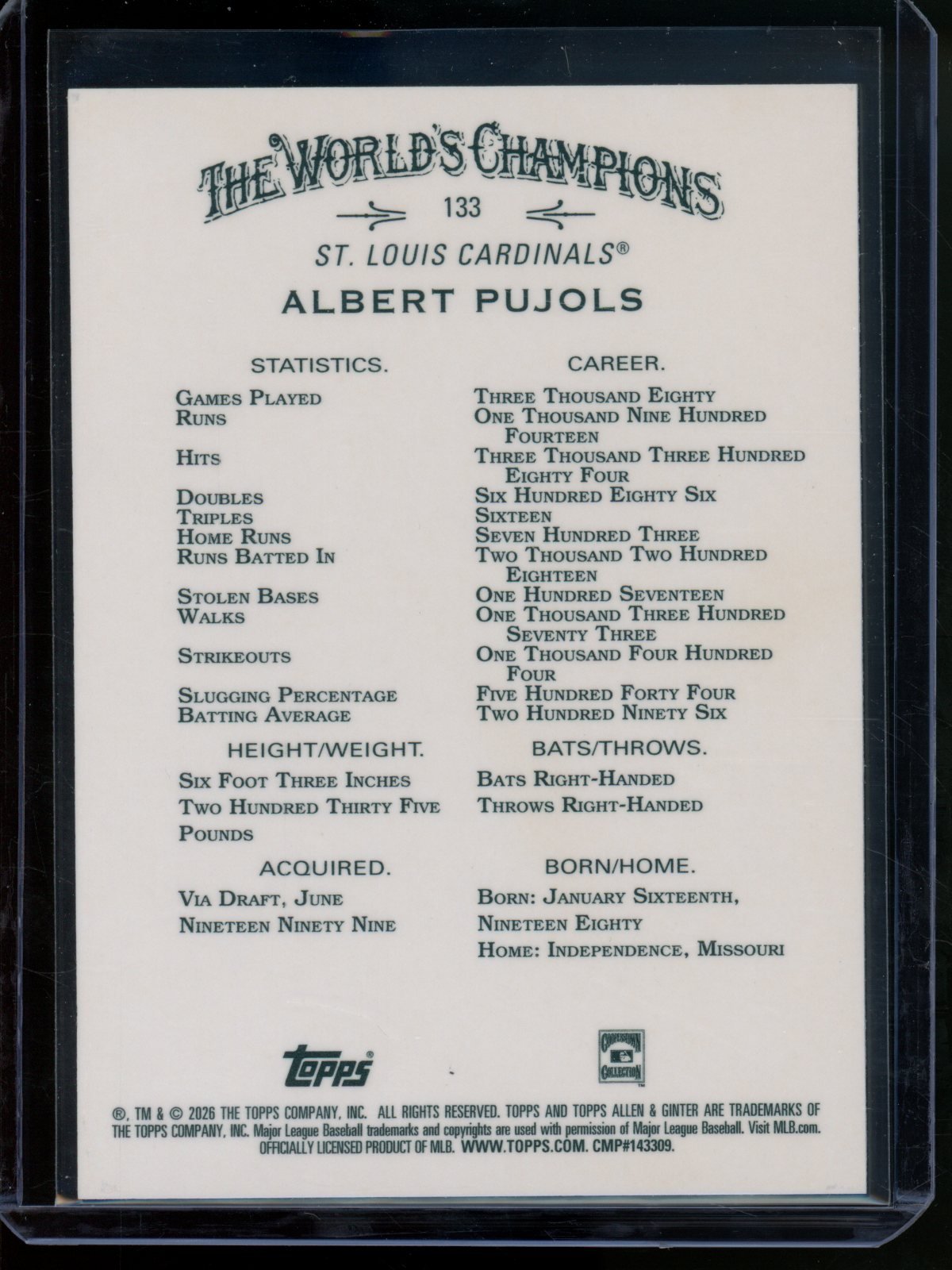 2026 Topps Allen and Ginter Albert Pujols Purple Refractor /75 Cardinals - Trading Card Market