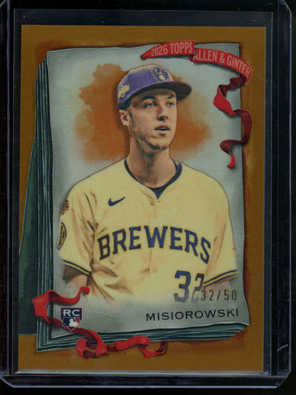 2026 Topps Allen and Ginter Jacob Misiorowski Rookie RC Gold Refractor 32/50 Brewers - Trading Card Market