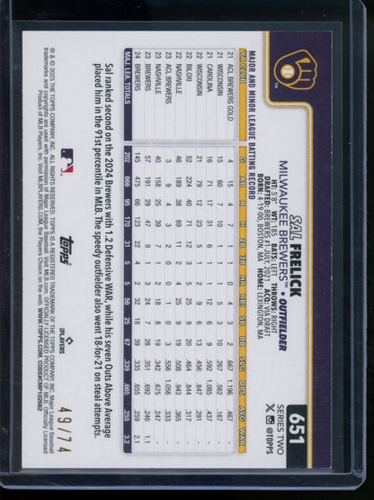 2025 Topps Flagship Sal Frelick Future Stars Black Border /74 Brewers - Trading Card Market