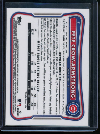 2026 Bowman Chrome Pete Crow-Armstrong Purple Mojo Refractor /299 Cubs - Trading Card Market