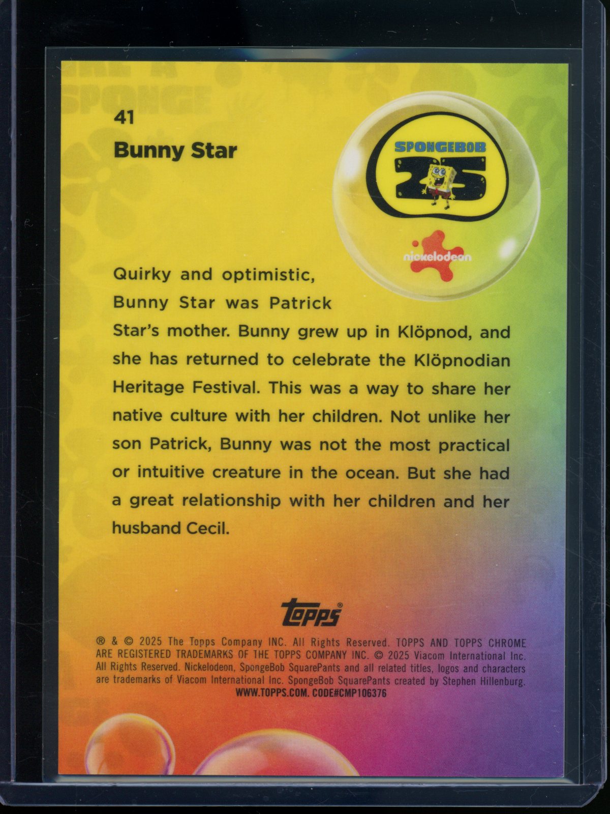 2025 Topps Chrome Spongebob Bunny Star Orange Refractor /25 #41