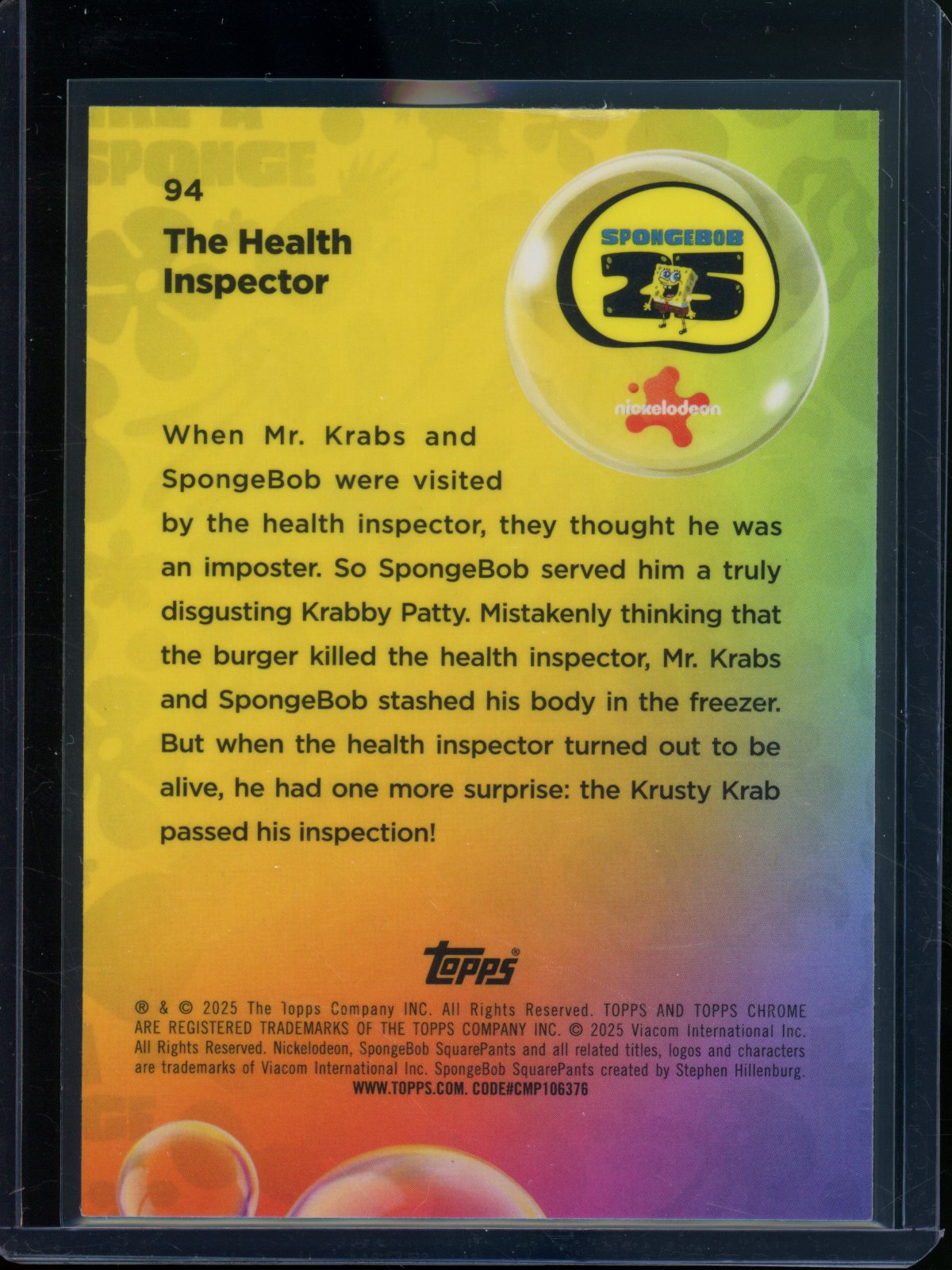 2025 Topps Chrome Spongebob The Health Inspector Blue Refractor /99 #94