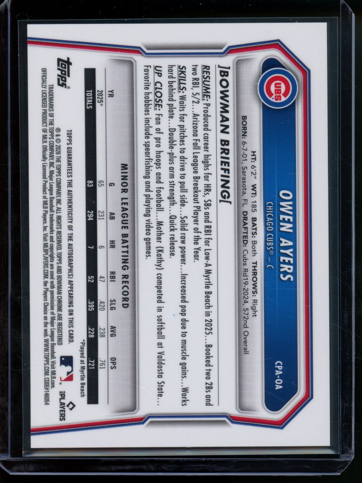 2026 Bowman Chrome Owen Ayers 1st Autograph Cubs - Trading Card Market