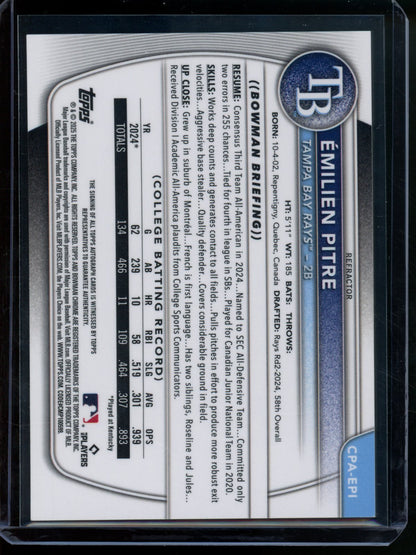2025 Bowman Chrome Emilien Pitre 1st Refractor Autograph /499 Rays - Trading Card Market