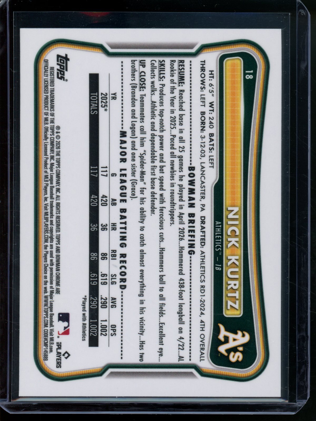 2026 Bowman Chrome Nick Kurtz Green Refractor /99 Athletics - Trading Card Market