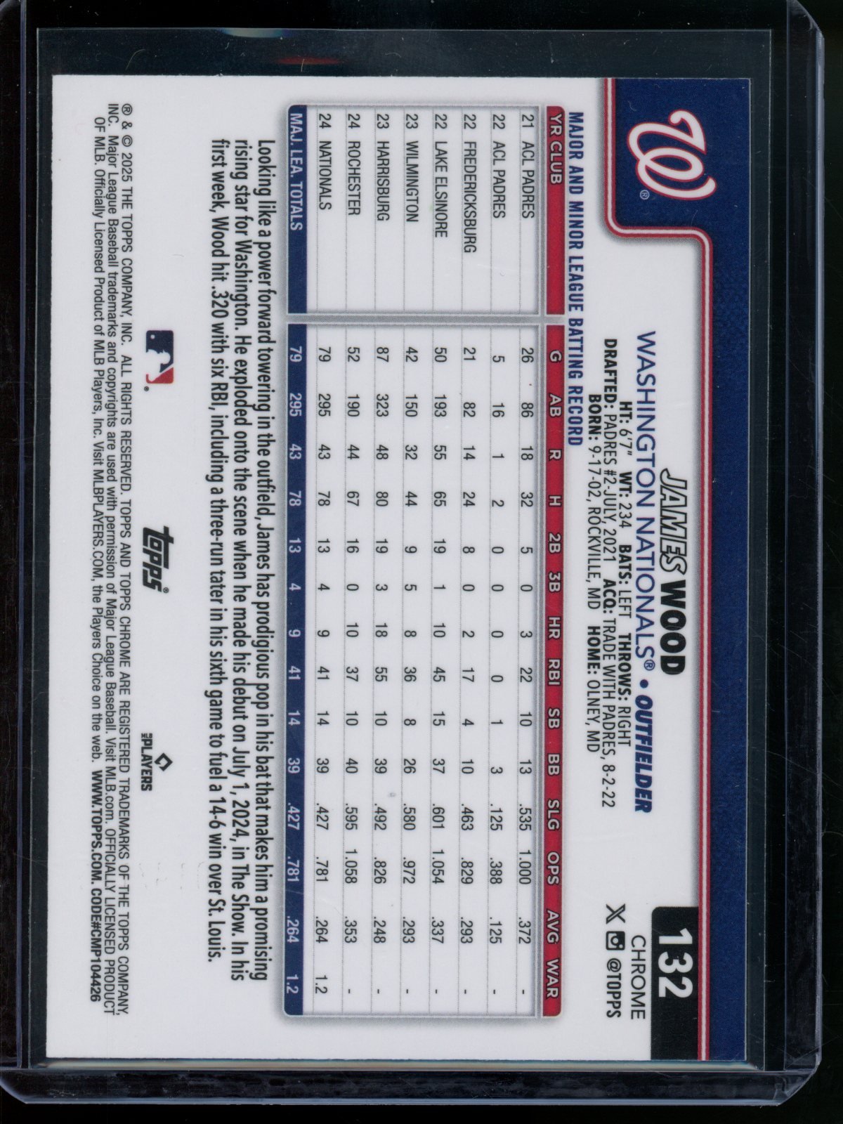2025 Topps Chrome James Wood Rookie RC Aqua Lava /199 Nationals - Trading Card Market