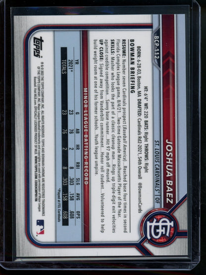 2022 Bowman Chrome Joshua Baez 1st Blue Refractor /150 Cardinals - Trading Card Market