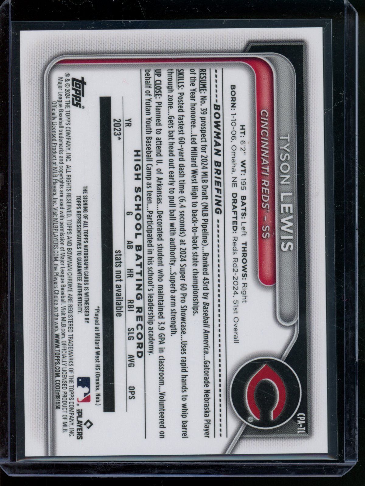 2024 Bowman Chrome Tyson Lewis 1st Autograph Reds - Trading Card Market