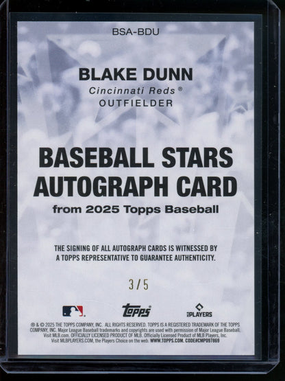 2025 Topps Flagship Blake Dunn Rookie RC Baseball Stars Autograph /5 Reds - Trading Card Market