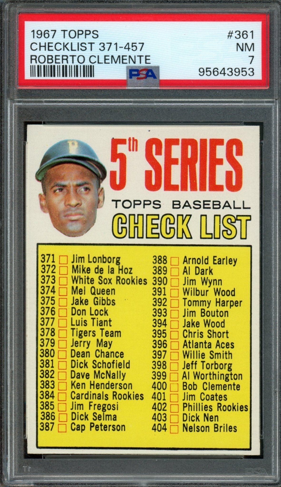 1967 Topps Roberto Clemente Checklist 371-457 #361 PSA 7 Pirates - Trading Card Market