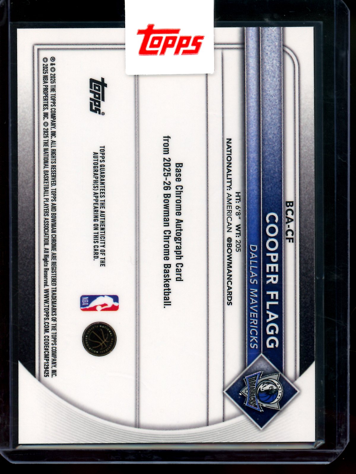 2025/26 Bowman Chrome Cooper Flagg Mini Diamond Rookie Autograph /100 Mavericks