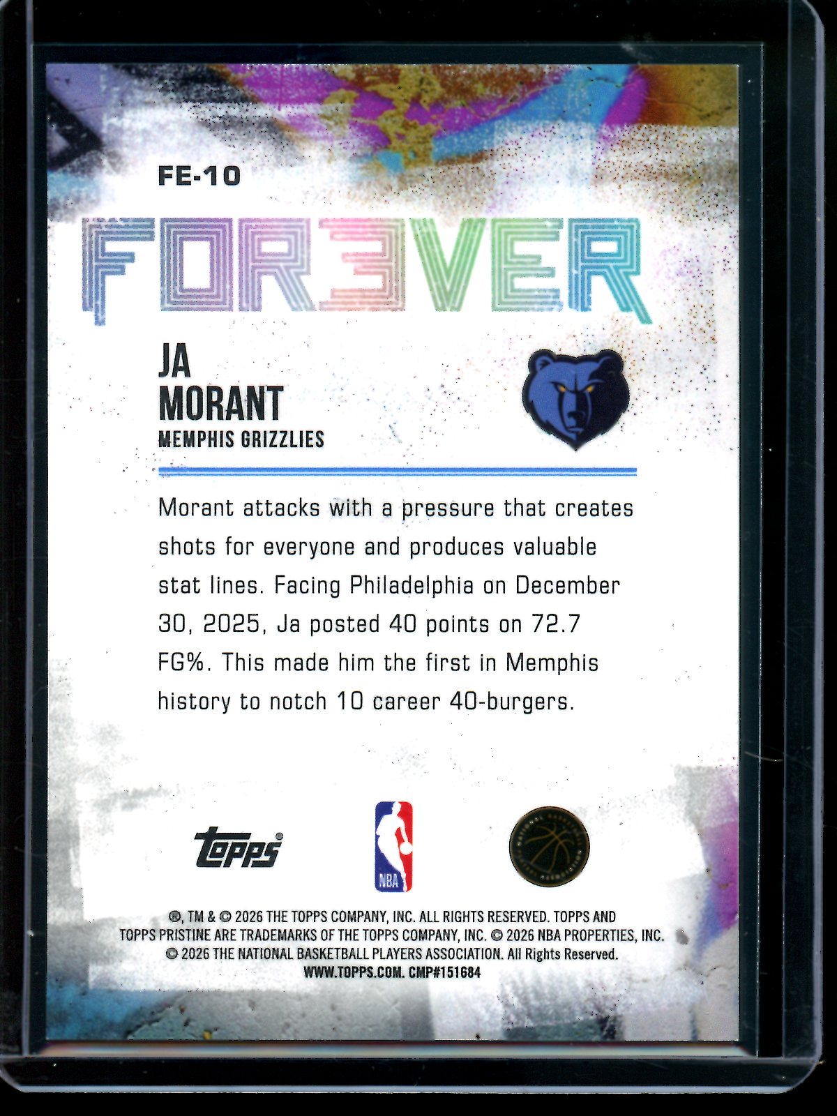 2025/26 Topps Pristine Ja Morant For/Ever Gold Refractor /50 Grizzlies