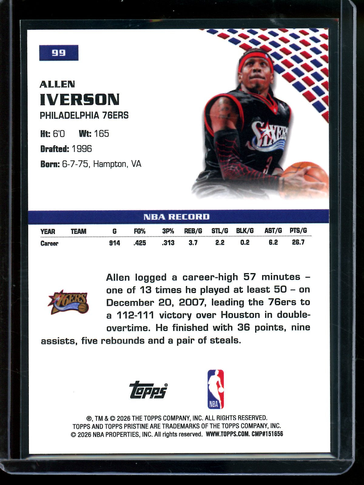 2025/26 Topps Pristine Allen Iverson Primaries Refractor /10 76ers