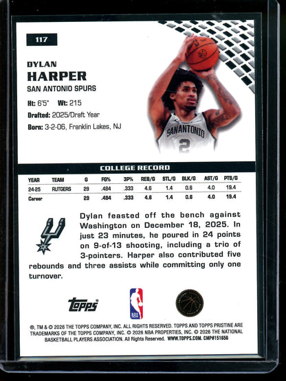 2025/26 Topps Pristine Dylan Harper Blue Rookie Refractor /75 Spurs