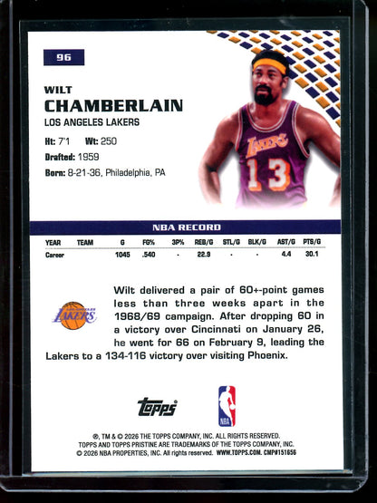 2025/26 Topps Pristine Wilt Chamberlain Aqua Refractor /199 Lakers (B)