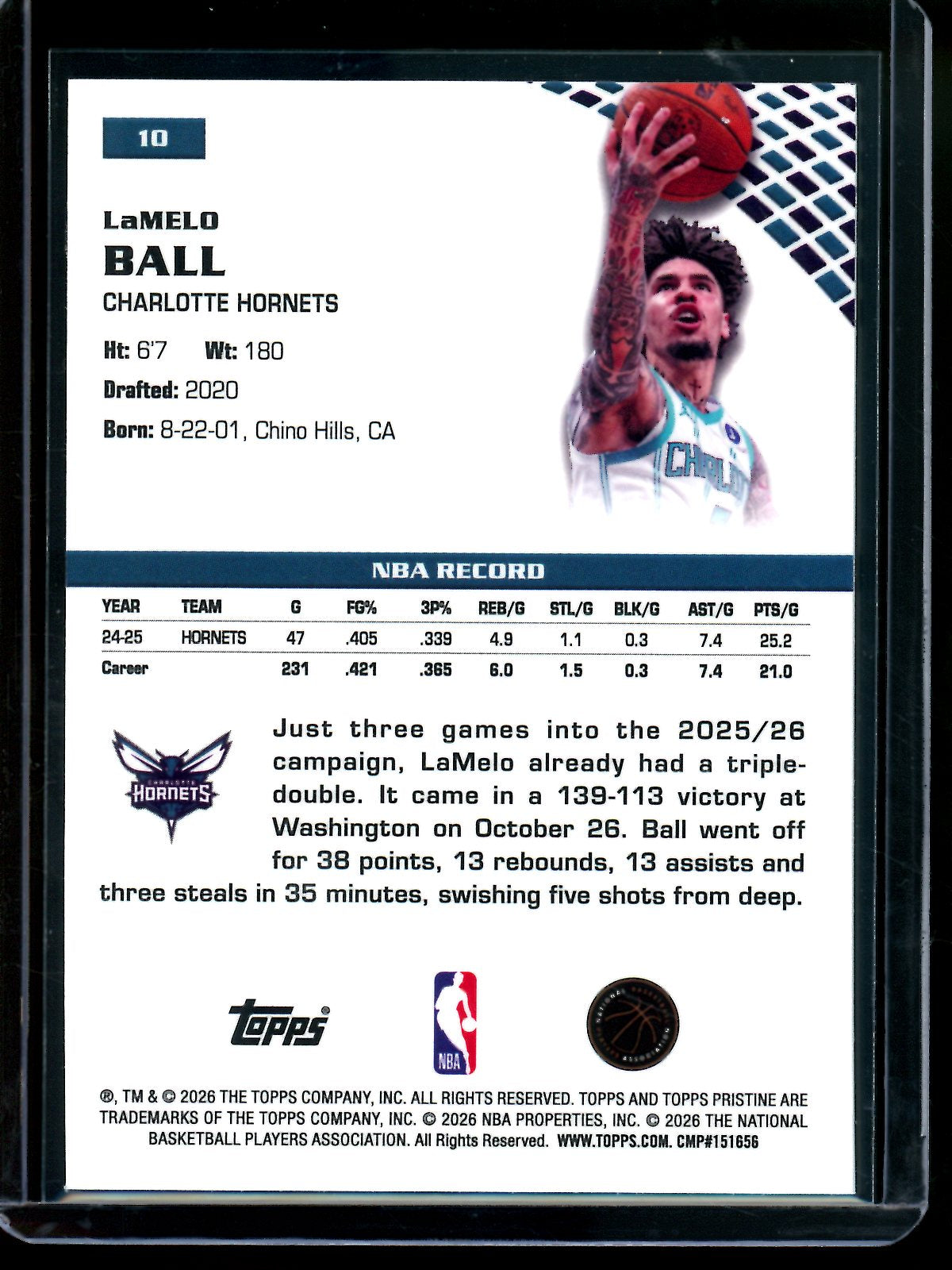 2025/26 Topps Pristine LeMelo Ball Aqua Refractor /199 Hornets