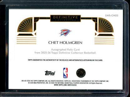 2025/26 Topps Definitive Chet Holmgren Orange Patch Autograph /25 Thunder