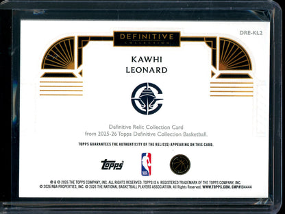 2025/26 Topps Definitive Kawhi Leonard Orange Jumbo Relic /25 Clippers