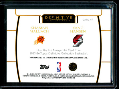 2025/26 Topps Definitive Khaman Maluach / Yang Hansen Dual Rookie Autograph /10