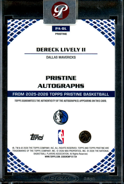 2025/26 Topps Pristine Dereck Lively II Purple Encased Autograph /99 Mavericks