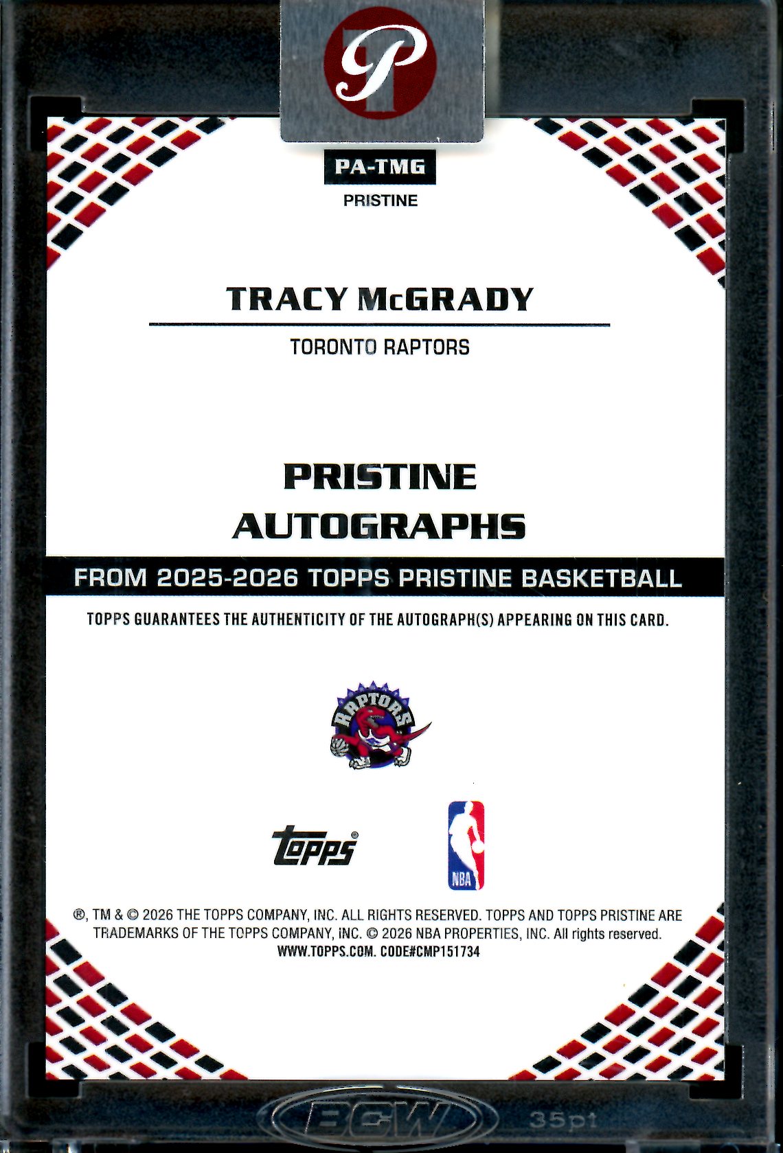 2025/26 Topps Pristine Tracy McGrady Gold Encased Autograph /50 Raptors
