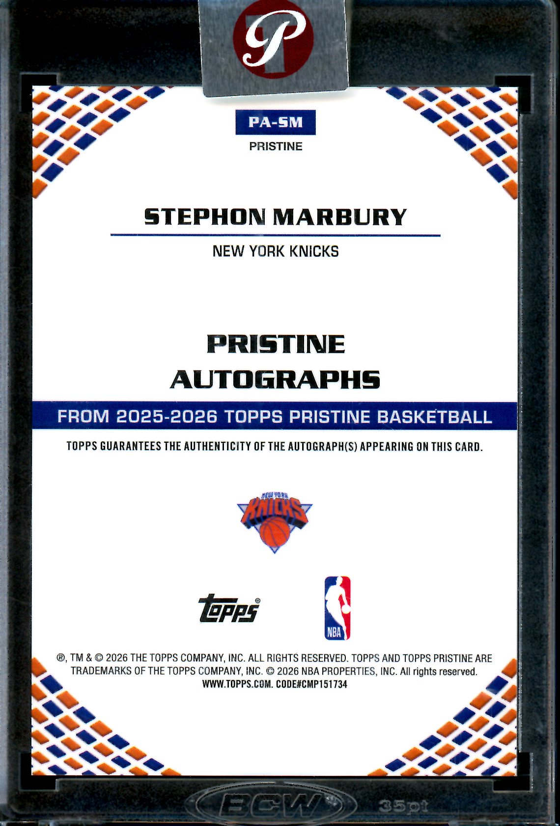 2025/26 Topps Pristine Stephon Marbury Encased Autograph Knicks