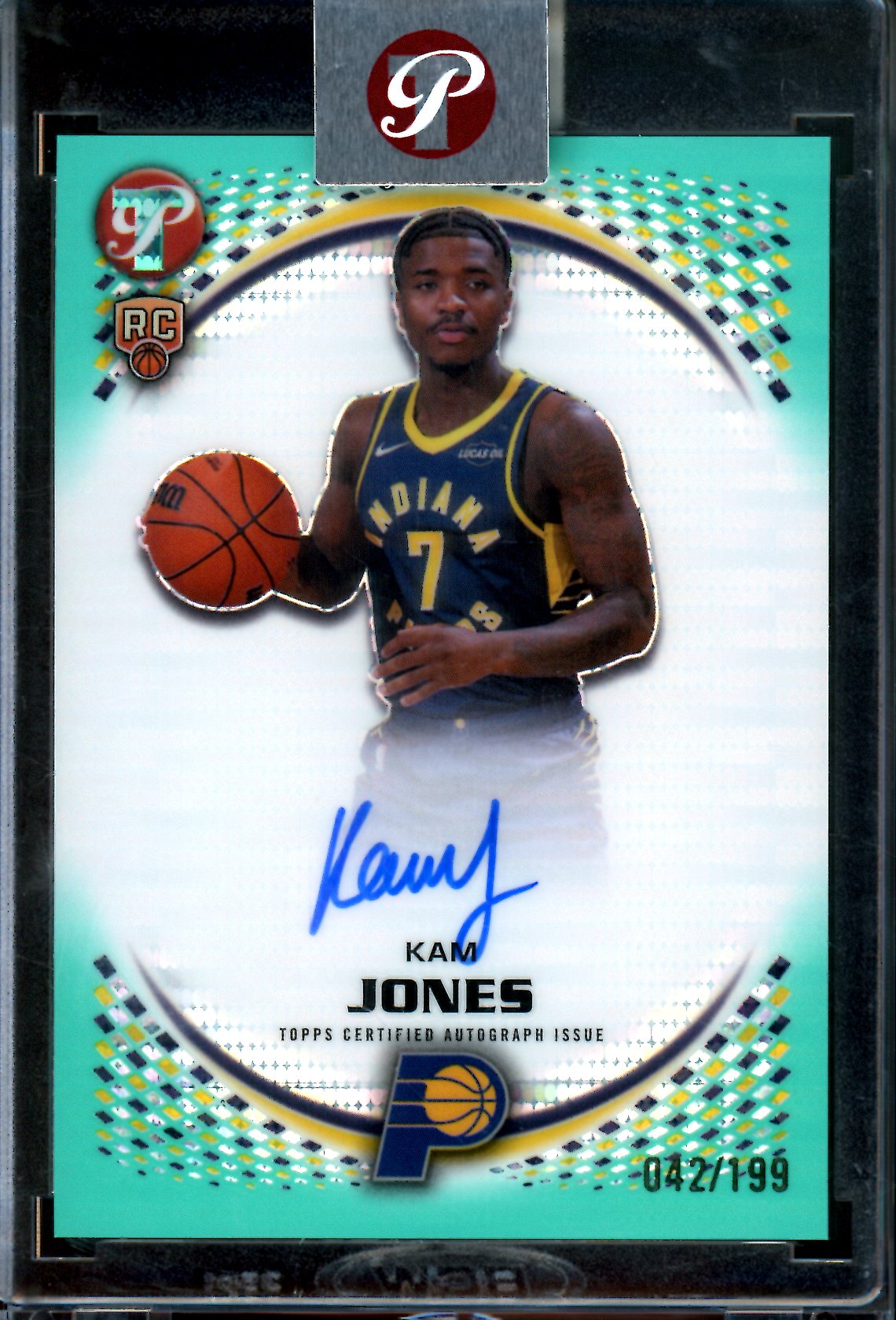 2025/26 Topps Pristine Kam Jones Aqua Rookie Encased Autograph /199 Pacers
