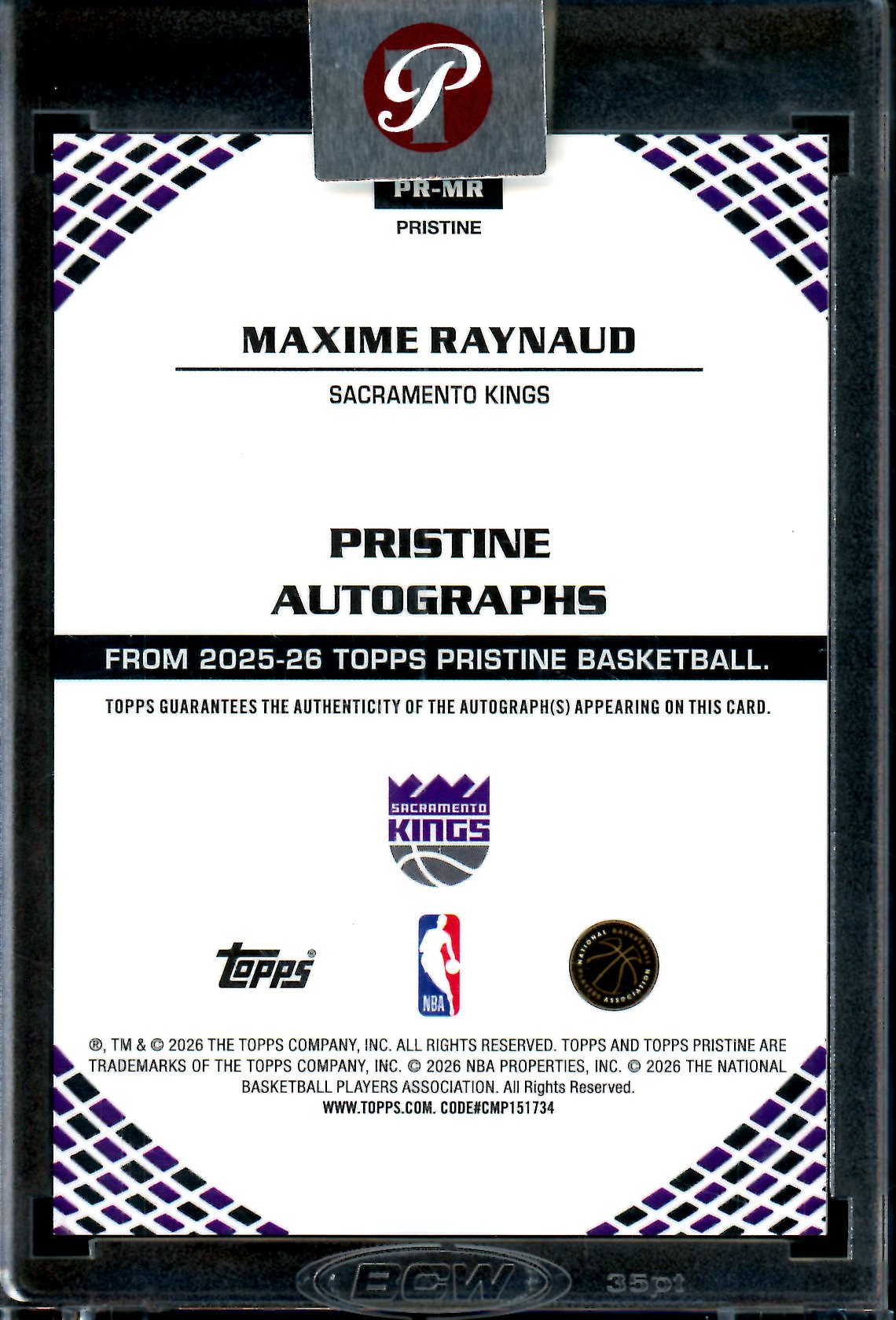 2025/26 Topps Pristine Maxime Raynaud Orange Rookie Encased Autograph /25 Kings