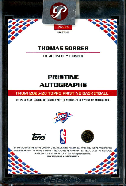 2025/26 Topps Pristine Thomas Sorber Aqua Rookie Encased Autograph /199 Thunder