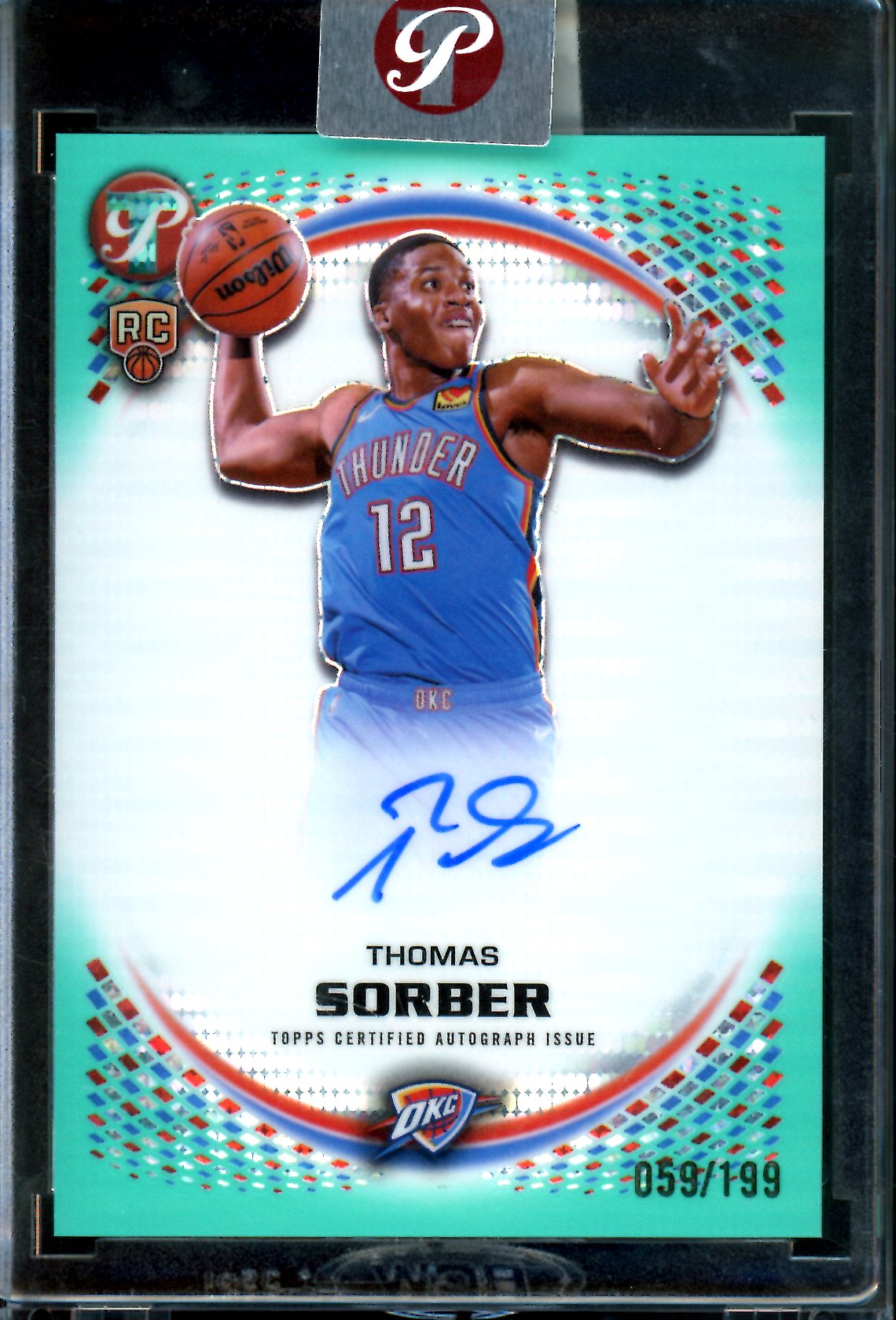 2025/26 Topps Pristine Thomas Sorber Aqua Rookie Encased Autograph /199 Thunder