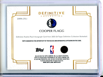 2025/26 Topps Definitive Cooper Flagg Rookie Patch Autograph RPA /10 Mavericks