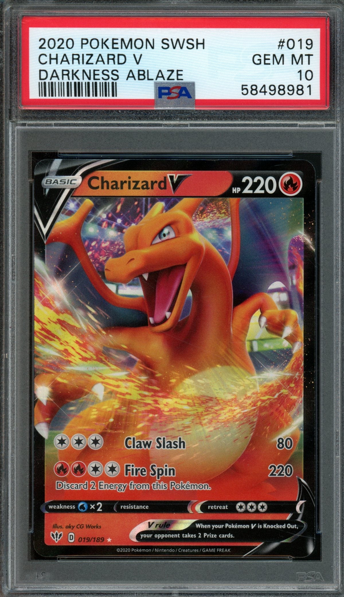 2020 Pokemon Darkness Ablaze Charizard V 019/189 PSA 10