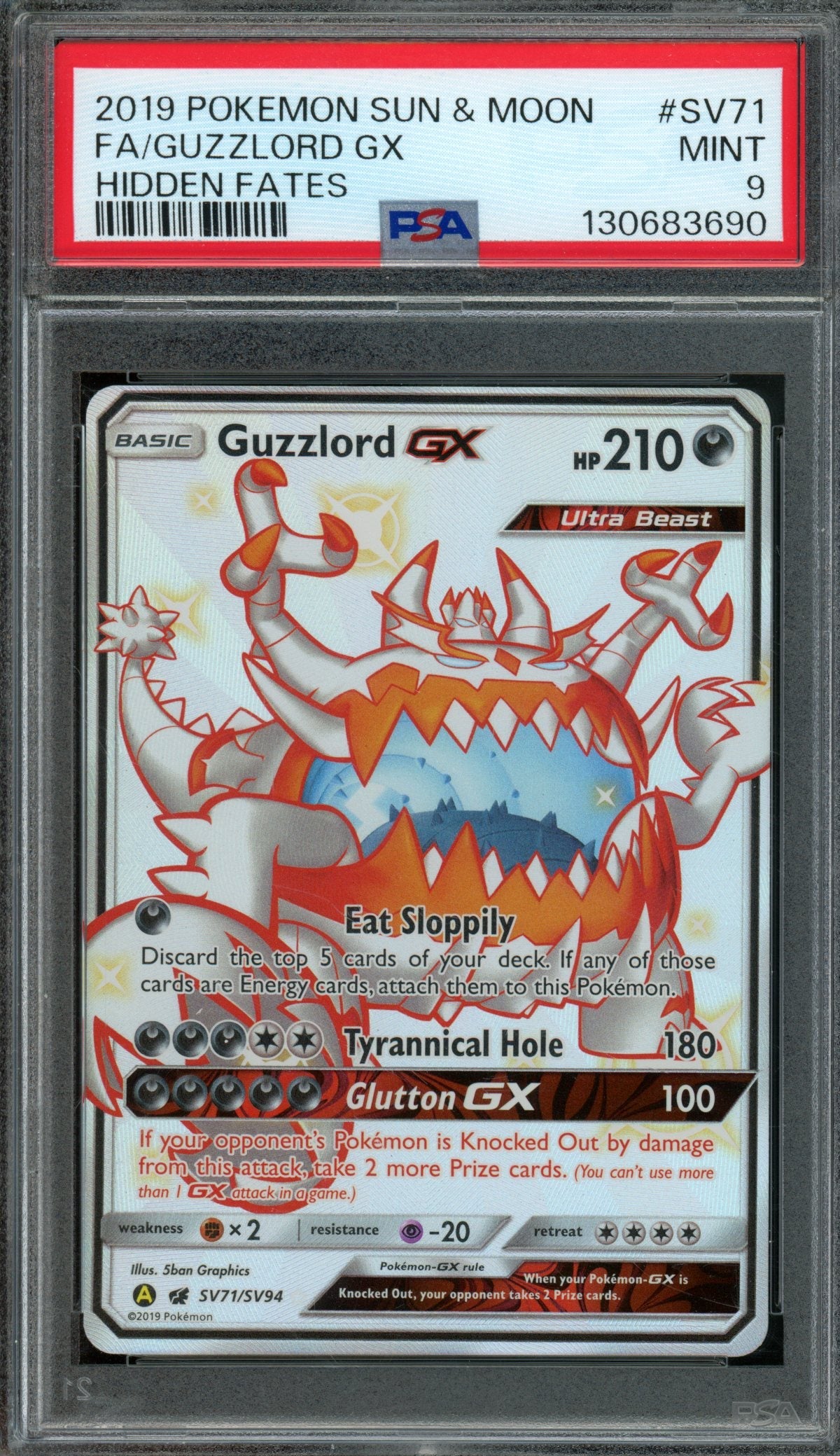 2019 Pokemon Hidden Fates Guzzlord GX SV71/SV94 PSA 9