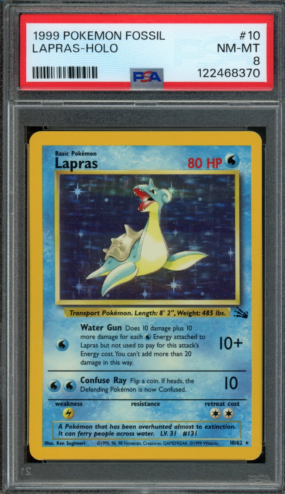 1999 Pokemon Fossil Lapras 10/62 Holo PSA 8