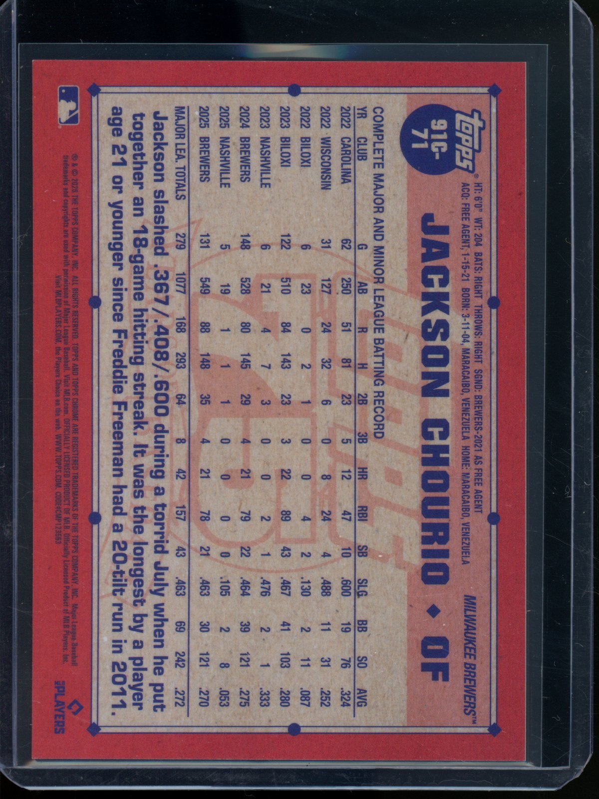 2026 Topps Chrome Jackson Chourio 1991 Mojo Orange Refractor /25 Brewers - Trading Card Market