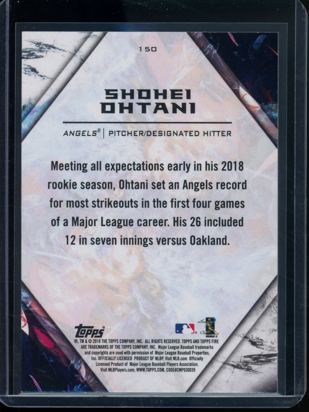 2018 Topps Fire Shohei Ohtani Rookie RC #150 Angels / Dodgers