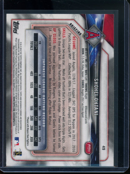 2018 Bowman Shohei Ohtani Rookie RC #49 Angels / Dodgers