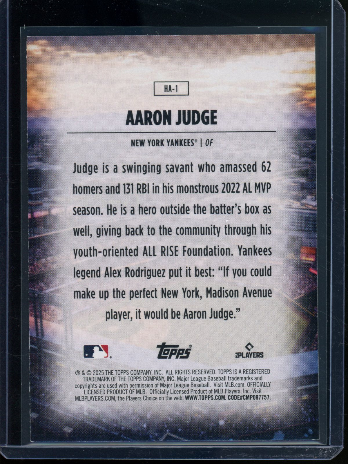 2025 Topps Flagship Aaron Judge Home Field Advantage Case Hit #HA-1 Yankees