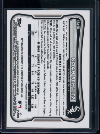 2026 Bowman Chrome Noah Schultz Rookie RC Gold Mojo Autograph /50 White Sox